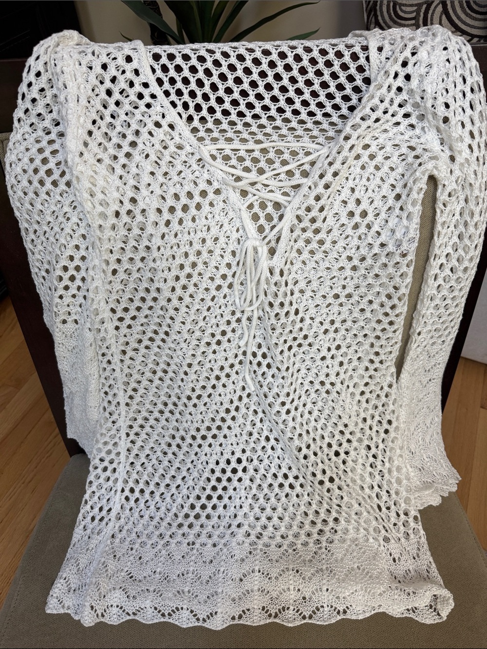 BECCA White Crochet Lace-Up V-Neck Swim Coverup